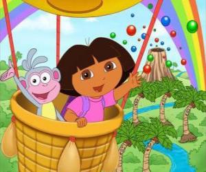 пазл Дора Исследователь и ее друг обезьяна Boots в воздушный шар